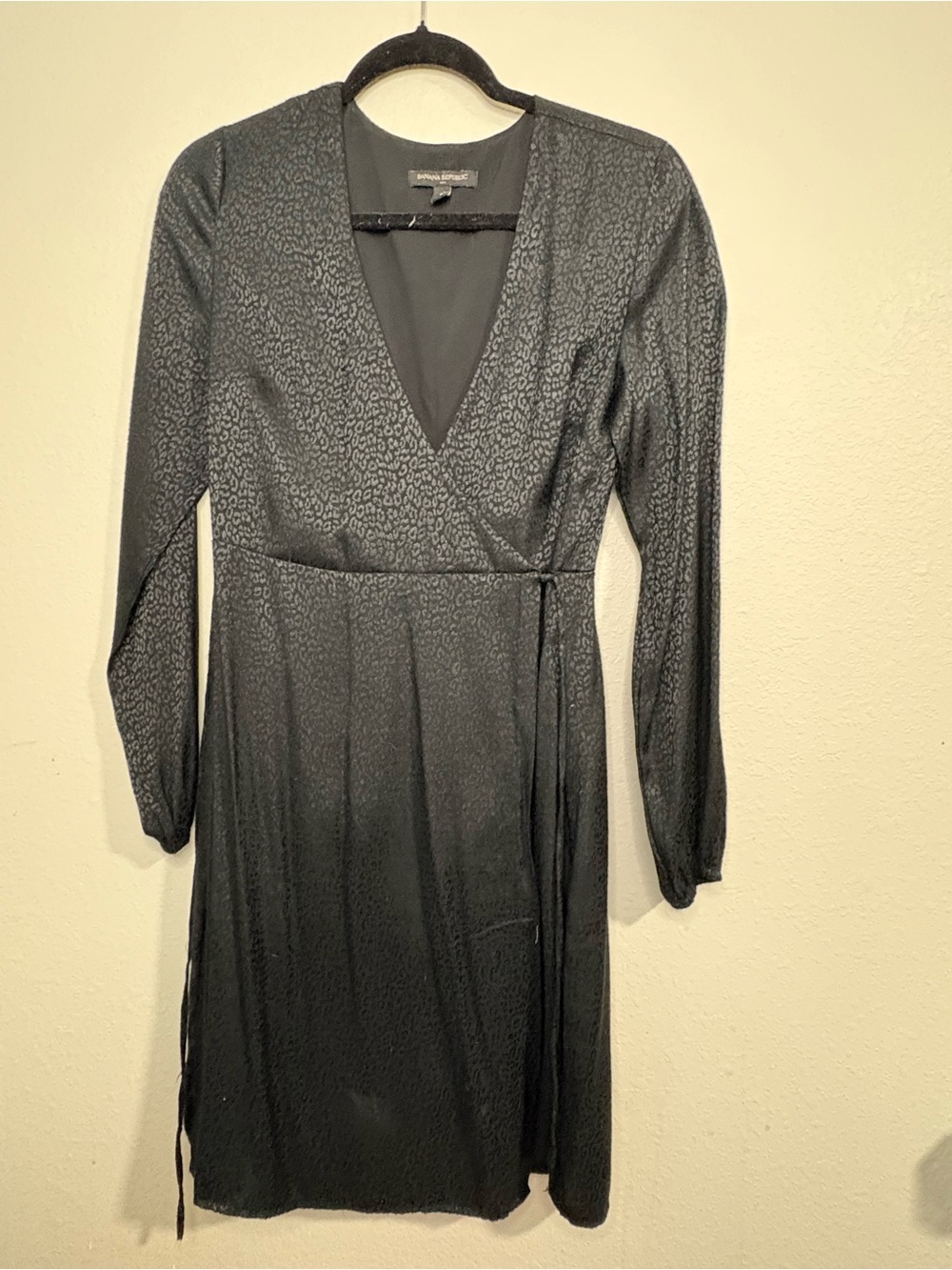 Banana Republic Black Faux-Wrap Long Sleeve Dress